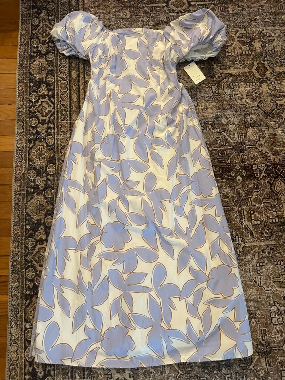 a new day Lavender and White Puff-Sleeve Floral Dress